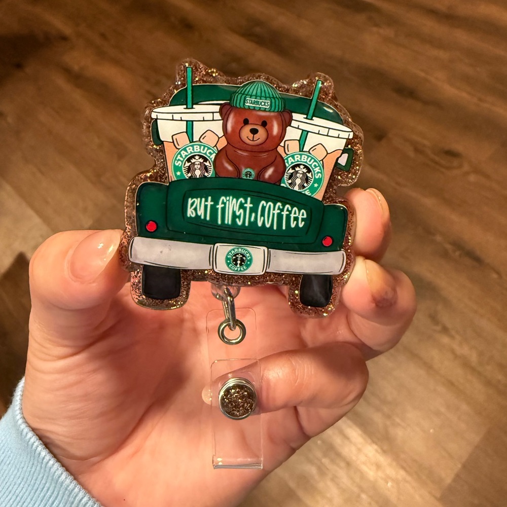 Starbucks Bear Coffee Badge Reel with Green and Brown